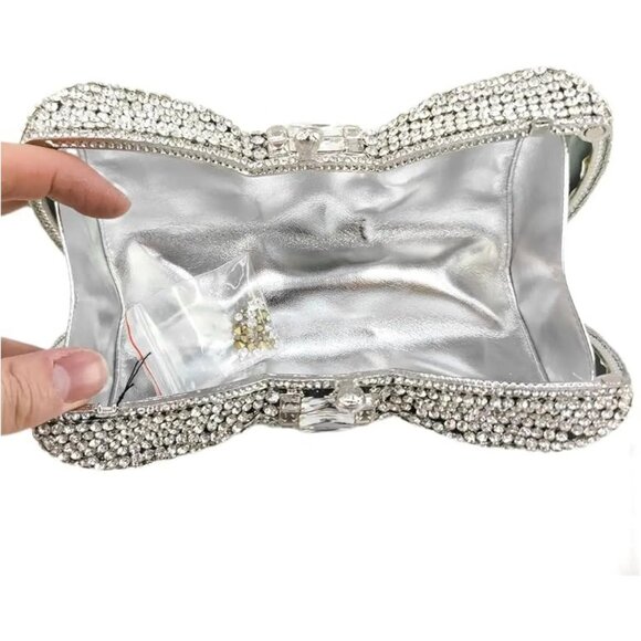 NWT Sparkling Bling Crystal Rhinestone Bow Clutch Purse Pink Gold Silver…